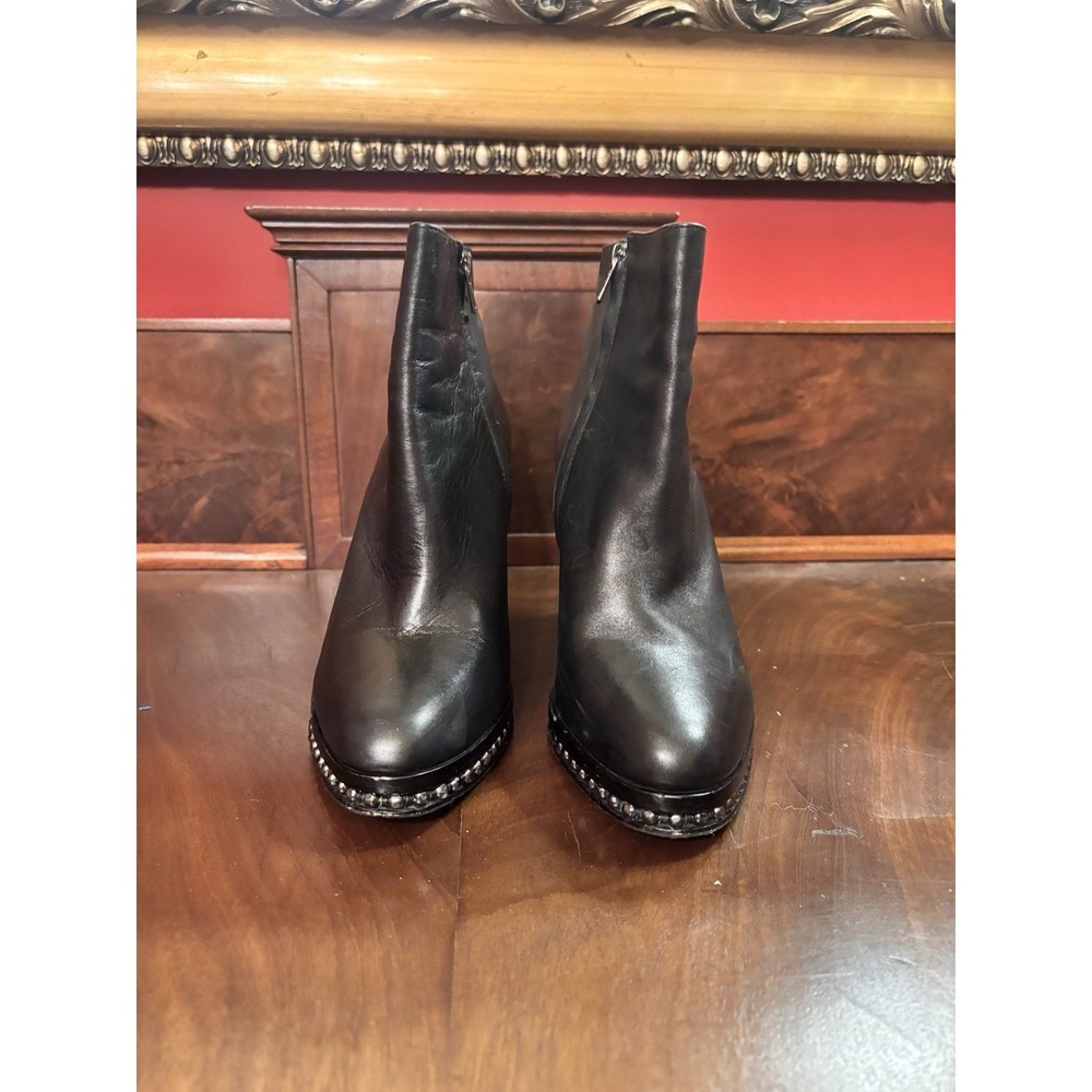 Coach Justina Bootie Black Leather Moto Ankle Boots 9.5B 3.5" Heel Studded Sole - Picture 6 of 9